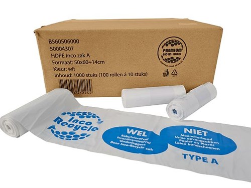 Afvalzak 50x60/14cm comfortwaste Wave Top Type A wit hdpe
